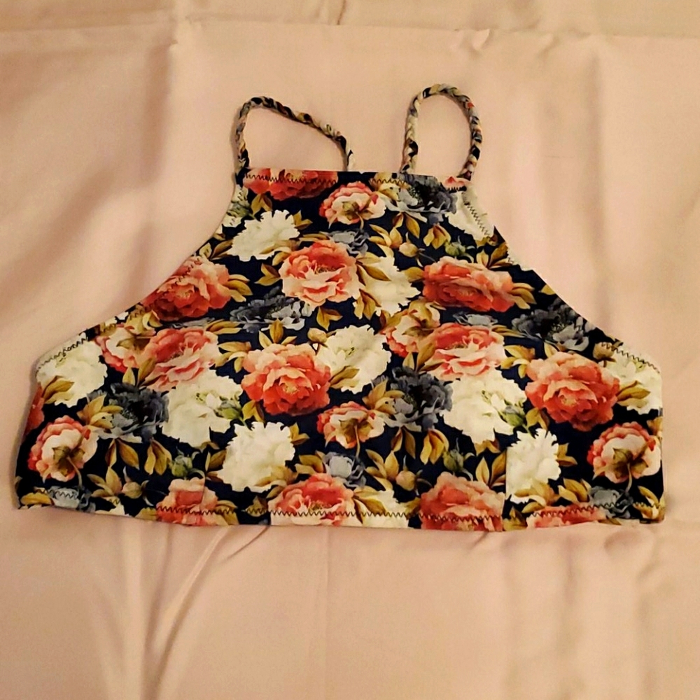 Cupshe Floral Halter Swim Top with Braided Straps